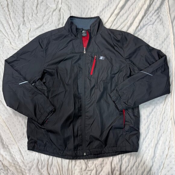 VTG Starter Windbreaker Jacket Mens L Black Full Zip Mesh Lined Y2K - Picture 1 of 8